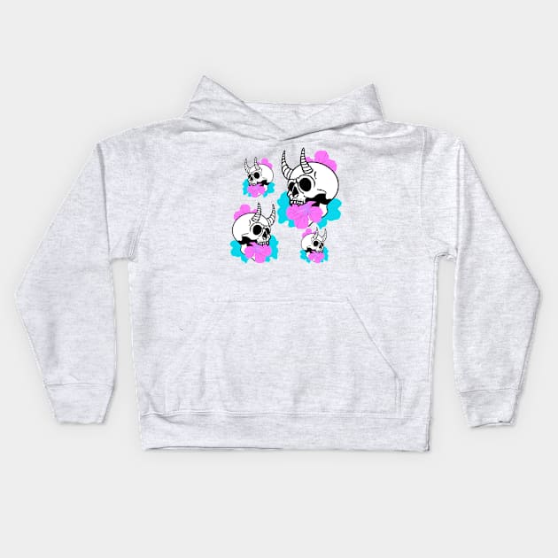 Floral Demon Skull Kids Hoodie by SuperSaltLee